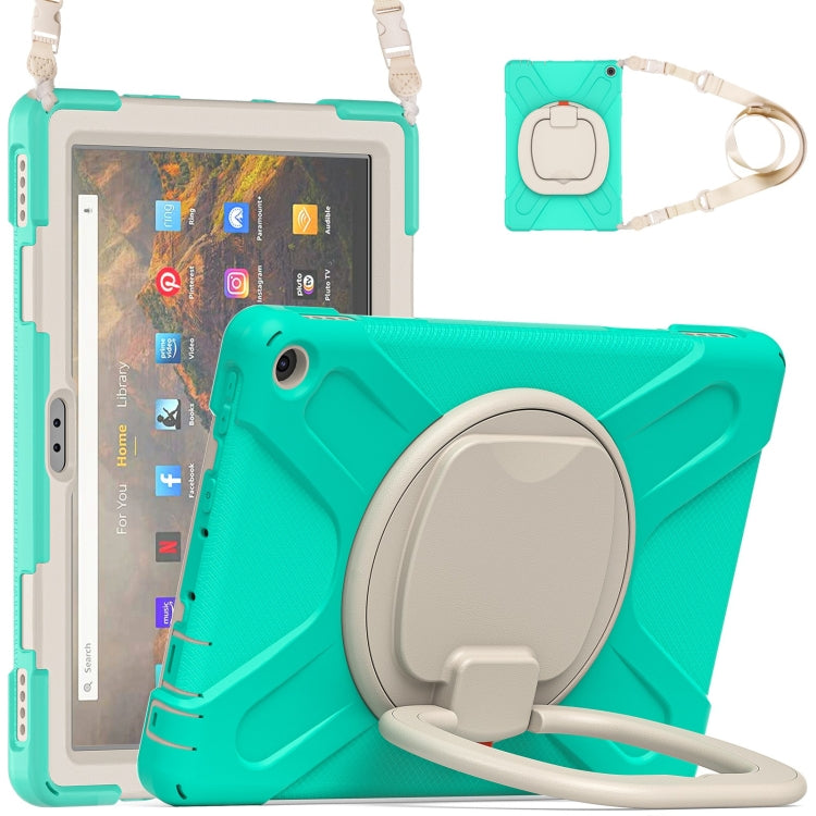 Silicone + PC Protective Case with Holder & Shoulder Strap For Amazon Kindle Fire HD 10 2021