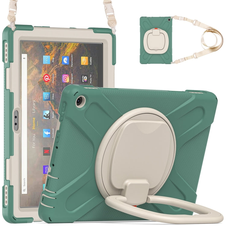 Silicone + PC Protective Case with Holder & Shoulder Strap For Amazon Kindle Fire HD 10 2021