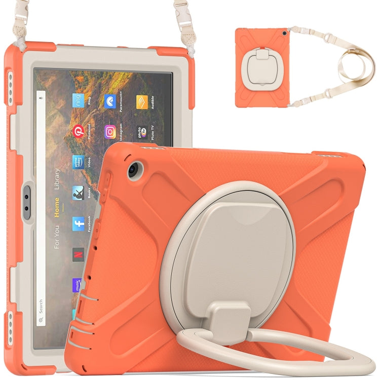 Silicone + PC Protective Case with Holder & Shoulder Strap For Amazon Kindle Fire HD 10 2021