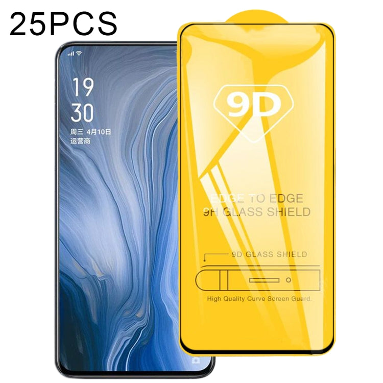 For OPPO Reno4 4G 25 PCS 9D Full Glue Full Screen Tempered Glass Film