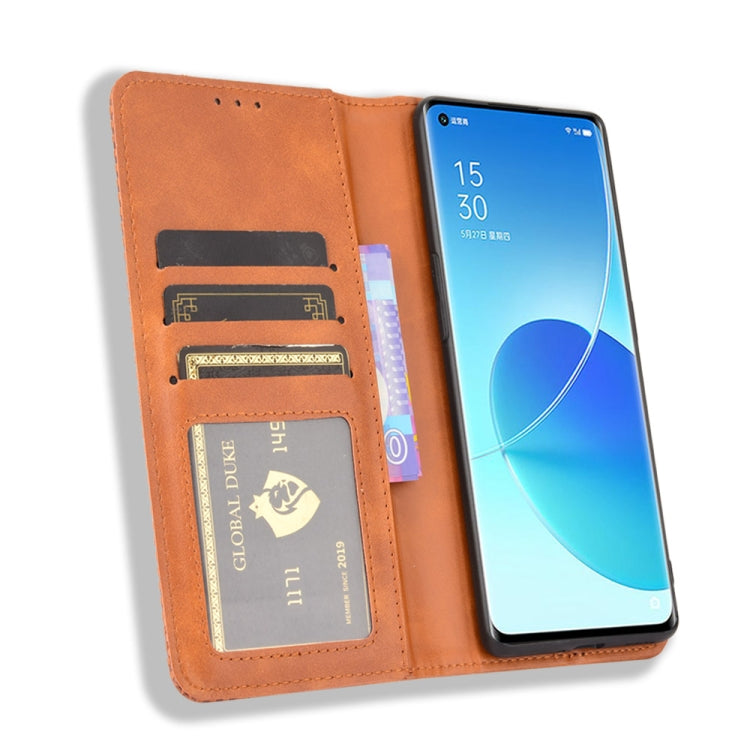 For OPPO Reno6 Pro 5G Magnetic Buckle Retro Crazy Horse Texture Horizontal Flip Leather Case with Holder & Card Slots & Photo Frame