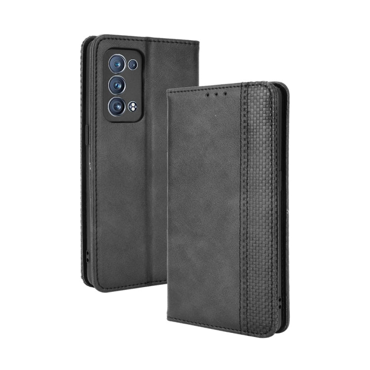 For OPPO Reno6 Pro+ 5G Magnetic Buckle Retro Crazy Horse Texture Horizontal Flip Leather Case with Holder & Card Slots & Photo Frame