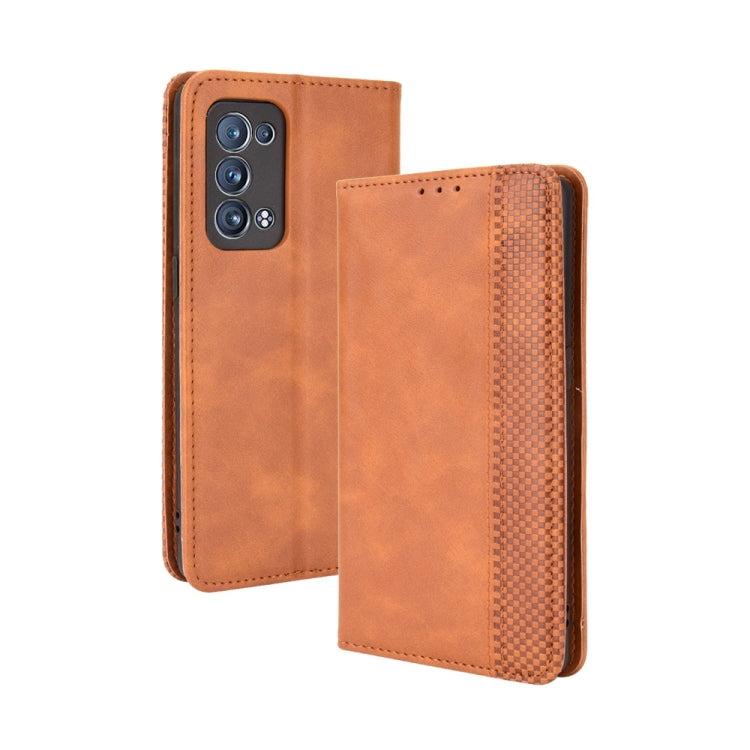 For OPPO Reno6 Pro+ 5G Magnetic Buckle Retro Crazy Horse Texture Horizontal Flip Leather Case with Holder & Card Slots & Photo Frame