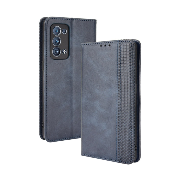 For OPPO Reno6 Pro+ 5G Magnetic Buckle Retro Crazy Horse Texture Horizontal Flip Leather Case with Holder & Card Slots & Photo Frame