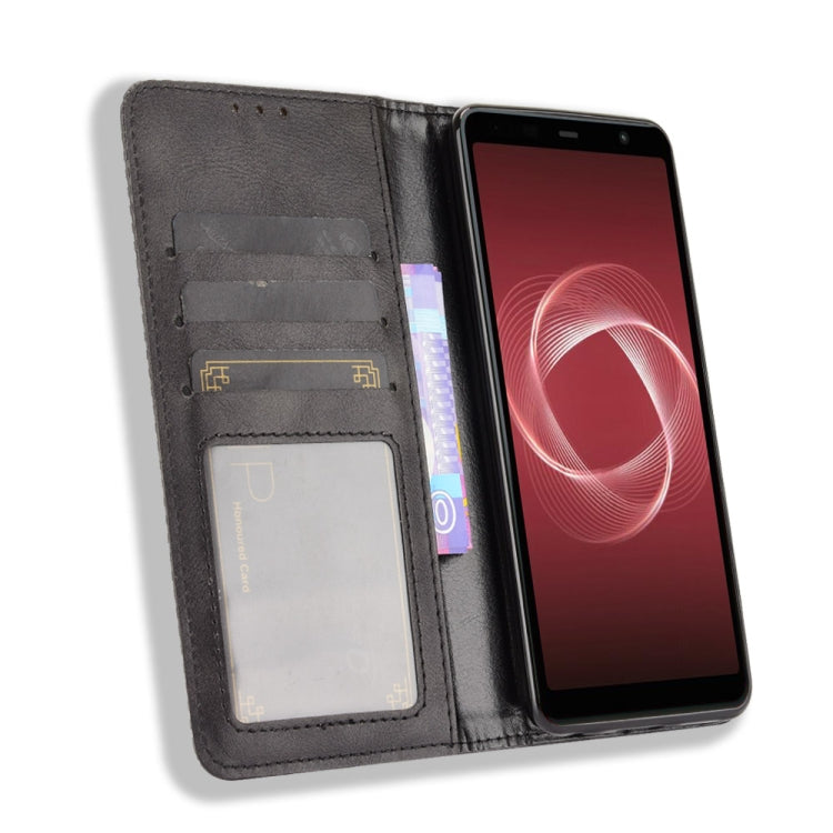 For Fujitsu Arrows Be4 Plus / F-41B Magnetic Buckle Retro Crazy Horse Texture Horizontal Flip Leather Case with Holder & Card Slots & Photo Frame