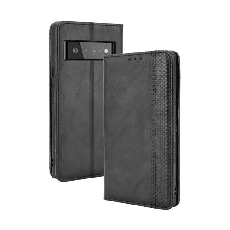 For Google Pixel 6 Pro Magnetic Buckle Retro Crazy Horse Texture Horizontal Flip Leather Case with Holder & Card Slots & Photo Frame