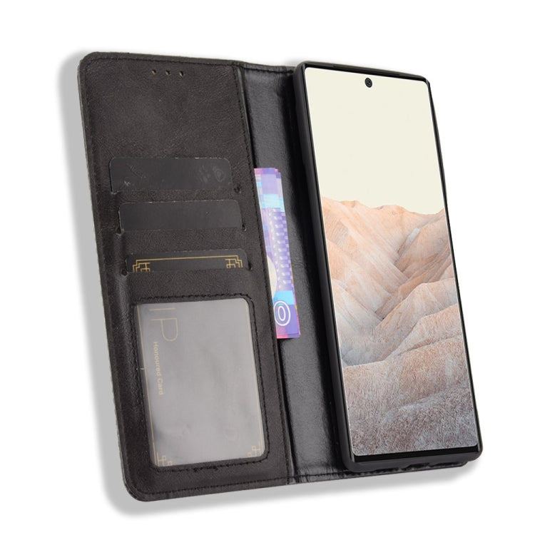 For Google Pixel 6 Pro Magnetic Buckle Retro Crazy Horse Texture Horizontal Flip Leather Case with Holder & Card Slots & Photo Frame