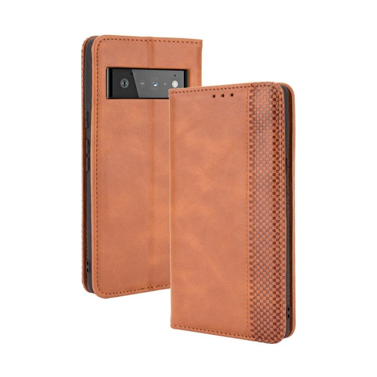 For Google Pixel 6 Pro Magnetic Buckle Retro Crazy Horse Texture Horizontal Flip Leather Case with Holder & Card Slots & Photo Frame