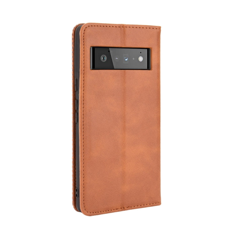For Google Pixel 6 Pro Magnetic Buckle Retro Crazy Horse Texture Horizontal Flip Leather Case with Holder & Card Slots & Photo Frame