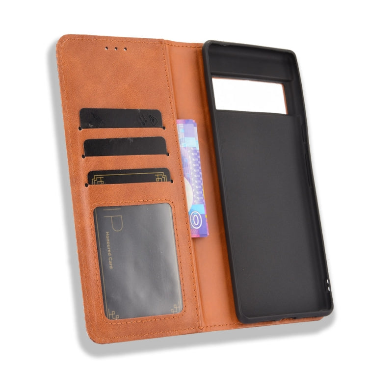For Google Pixel 6 Pro Magnetic Buckle Retro Crazy Horse Texture Horizontal Flip Leather Case with Holder & Card Slots & Photo Frame