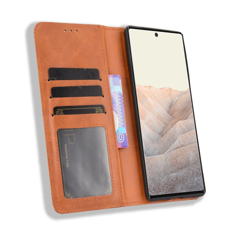 For Google Pixel 6 Pro Magnetic Buckle Retro Crazy Horse Texture Horizontal Flip Leather Case with Holder & Card Slots & Photo Frame