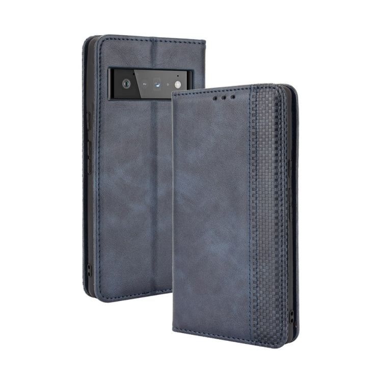For Google Pixel 6 Pro Magnetic Buckle Retro Crazy Horse Texture Horizontal Flip Leather Case with Holder & Card Slots & Photo Frame