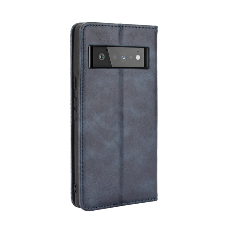 For Google Pixel 6 Pro Magnetic Buckle Retro Crazy Horse Texture Horizontal Flip Leather Case with Holder & Card Slots & Photo Frame