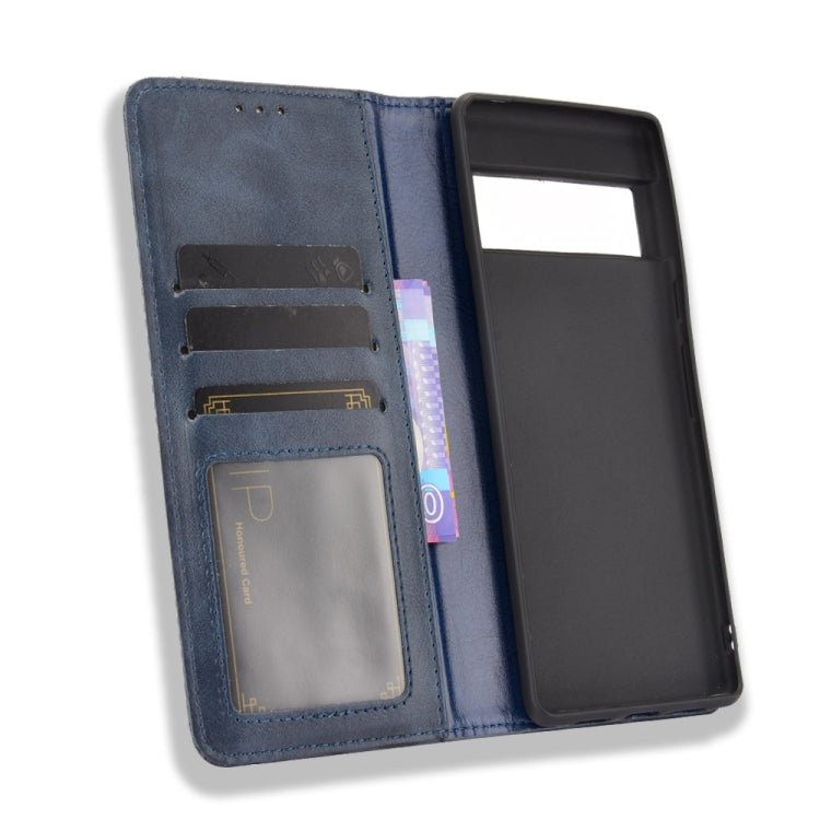 For Google Pixel 6 Pro Magnetic Buckle Retro Crazy Horse Texture Horizontal Flip Leather Case with Holder & Card Slots & Photo Frame