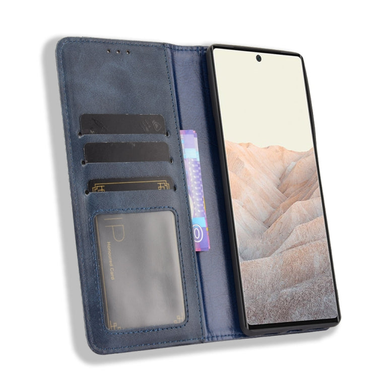 For Google Pixel 6 Pro Magnetic Buckle Retro Crazy Horse Texture Horizontal Flip Leather Case with Holder & Card Slots & Photo Frame
