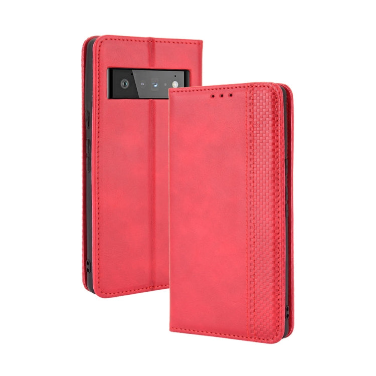 For Google Pixel 6 Pro Magnetic Buckle Retro Crazy Horse Texture Horizontal Flip Leather Case with Holder & Card Slots & Photo Frame