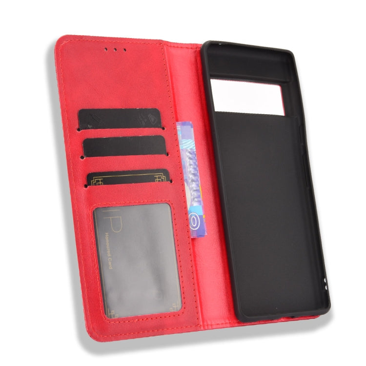 For Google Pixel 6 Pro Magnetic Buckle Retro Crazy Horse Texture Horizontal Flip Leather Case with Holder & Card Slots & Photo Frame