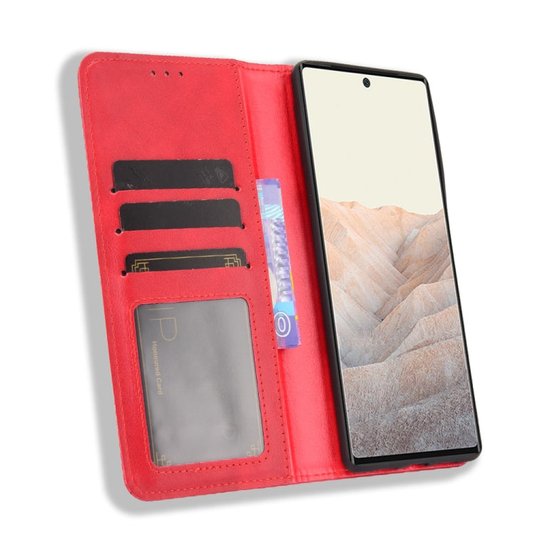 For Google Pixel 6 Pro Magnetic Buckle Retro Crazy Horse Texture Horizontal Flip Leather Case with Holder & Card Slots & Photo Frame