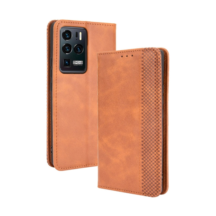 For ZTE Axon 30 Ultra 5G Magnetic Buckle Retro Crazy Horse Texture Horizontal Flip Leather Case with Holder & Card Slots & Photo Frame