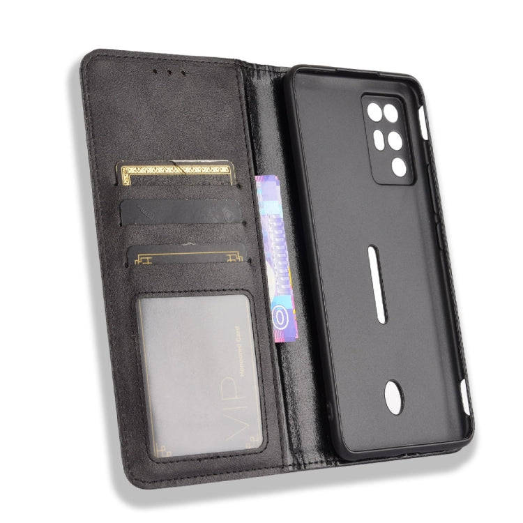 For ZTE nubia Red Magic 6R Magnetic Buckle Retro Crazy Horse Texture Horizontal Flip Leather Case with Holder & Card Slots & Photo Frame