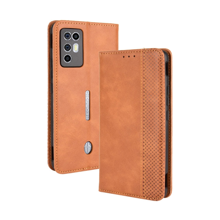 For ZTE nubia Red Magic 6R Magnetic Buckle Retro Crazy Horse Texture Horizontal Flip Leather Case with Holder & Card Slots & Photo Frame