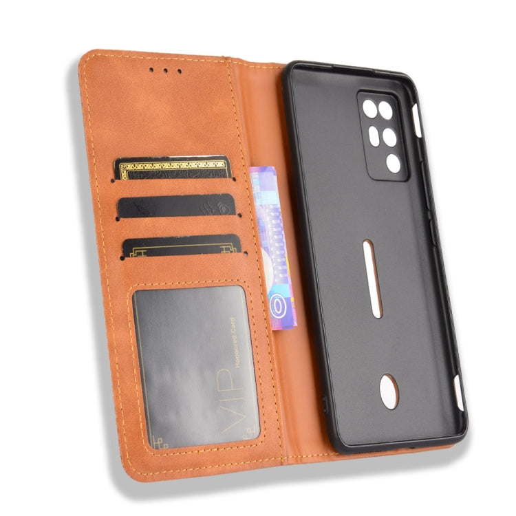 For ZTE nubia Red Magic 6R Magnetic Buckle Retro Crazy Horse Texture Horizontal Flip Leather Case with Holder & Card Slots & Photo Frame