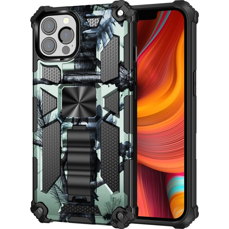 For iPhone 13 Pro Camouflage Armor Kickstand TPU + PC Magnetic Phone Case