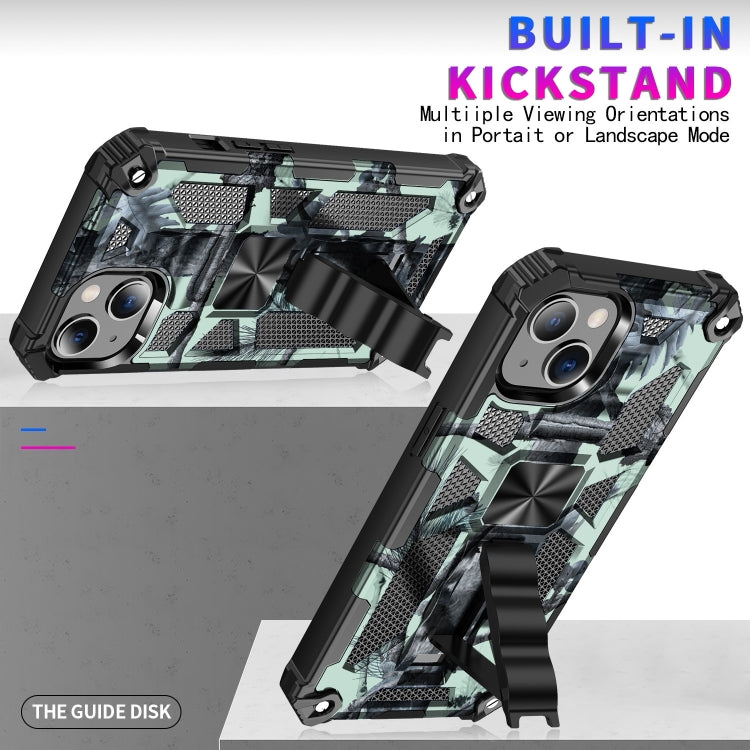 For iPhone 13 Pro Camouflage Armor Kickstand TPU + PC Magnetic Phone Case