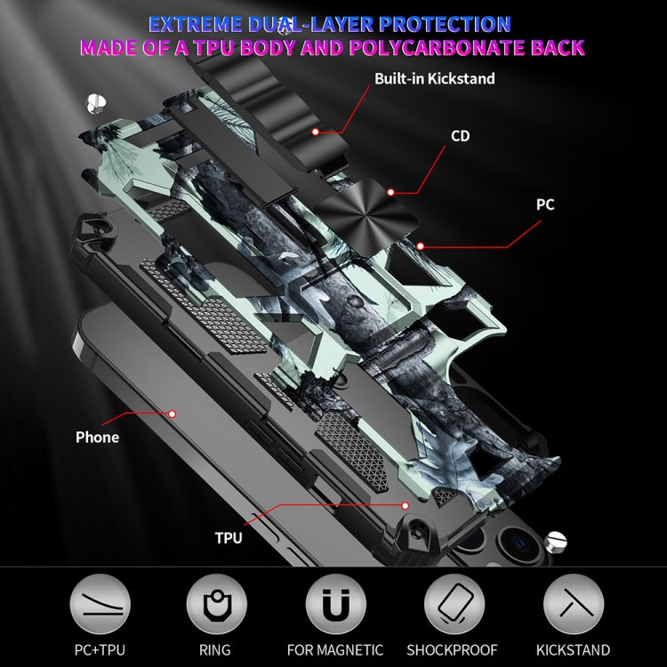 For iPhone 13 Pro Camouflage Armor Kickstand TPU + PC Magnetic Phone Case