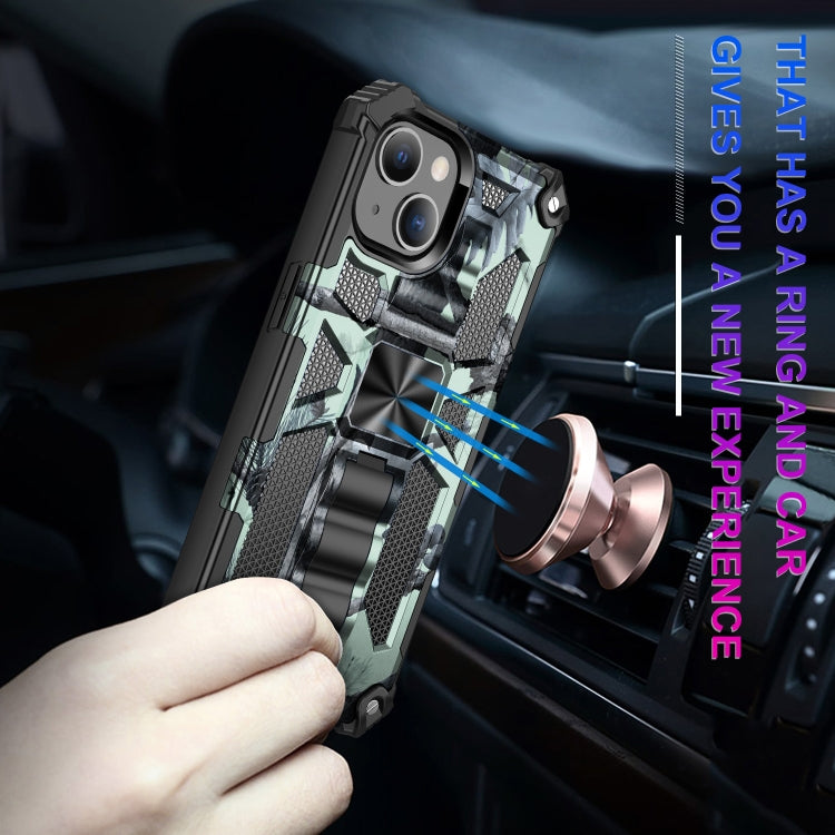 For iPhone 13 Pro Camouflage Armor Kickstand TPU + PC Magnetic Phone Case