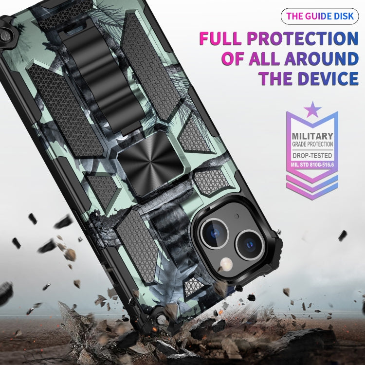 For iPhone 13 Pro Camouflage Armor Kickstand TPU + PC Magnetic Phone Case