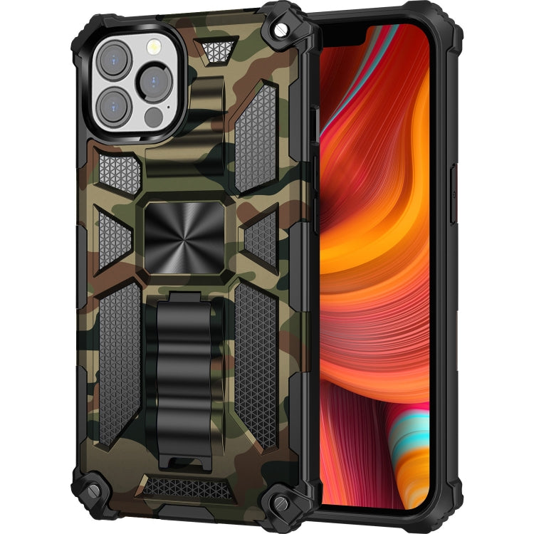 For iPhone 13 Pro Camouflage Armor Kickstand TPU + PC Magnetic Phone Case
