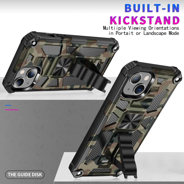 For iPhone 13 Pro Camouflage Armor Kickstand TPU + PC Magnetic Phone Case