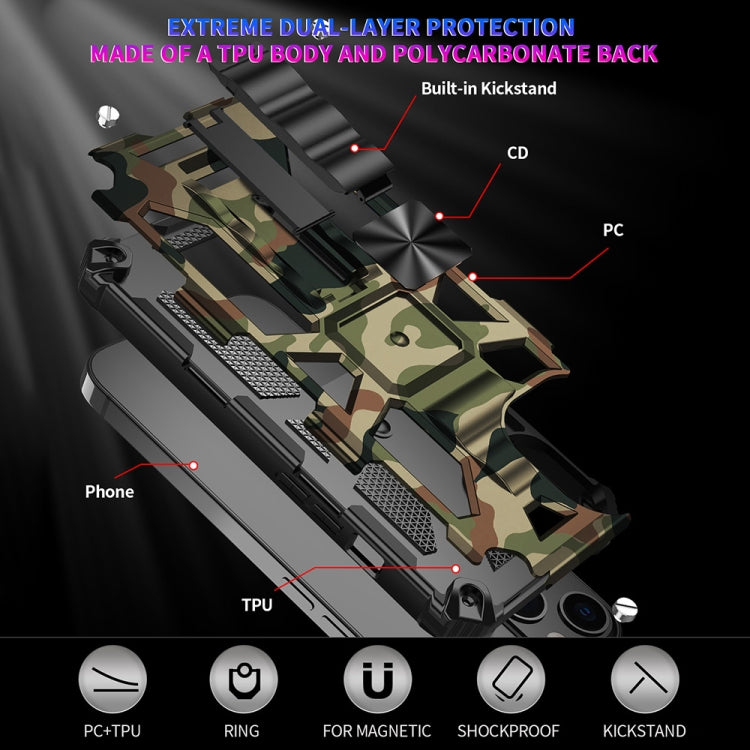 For iPhone 13 Pro Camouflage Armor Kickstand TPU + PC Magnetic Phone Case