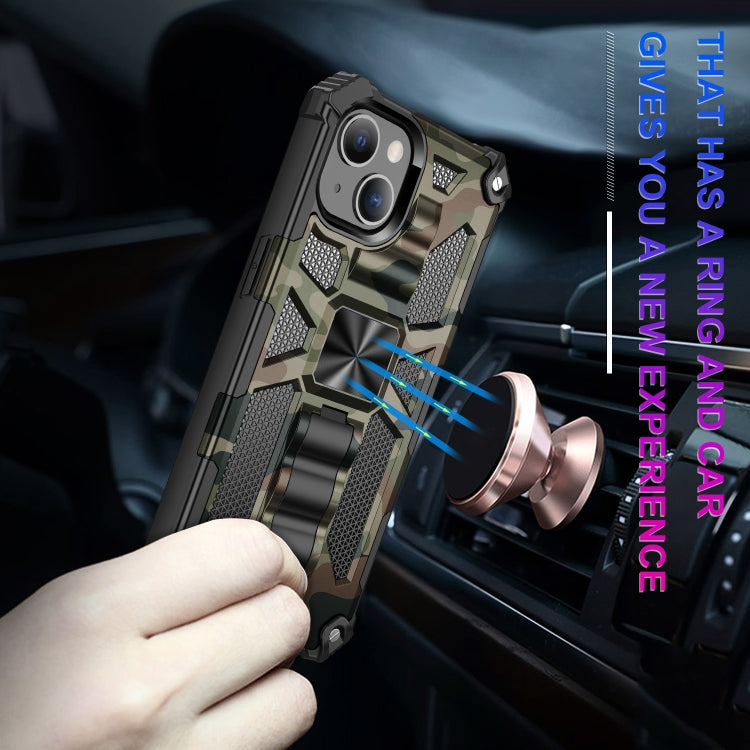 For iPhone 13 Pro Camouflage Armor Kickstand TPU + PC Magnetic Phone Case