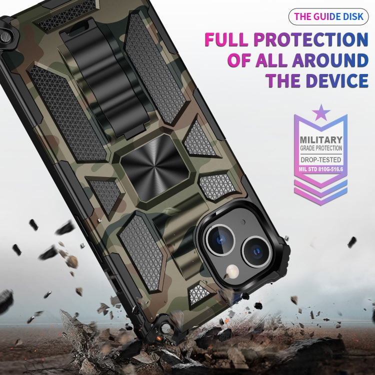 For iPhone 13 Pro Camouflage Armor Kickstand TPU + PC Magnetic Phone Case