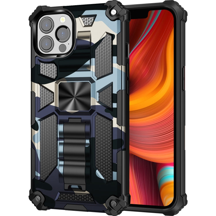 For iPhone 13 Pro Camouflage Armor Kickstand TPU + PC Magnetic Phone Case