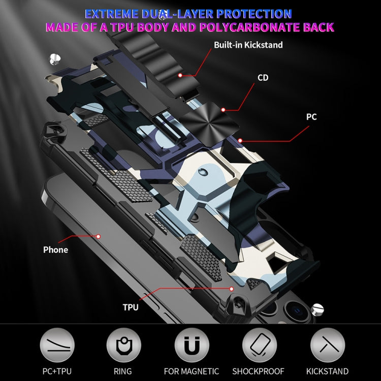 For iPhone 13 Pro Camouflage Armor Kickstand TPU + PC Magnetic Phone Case