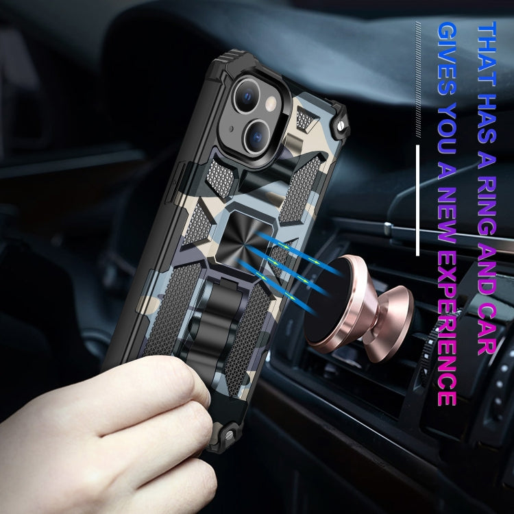 For iPhone 13 Pro Camouflage Armor Kickstand TPU + PC Magnetic Phone Case