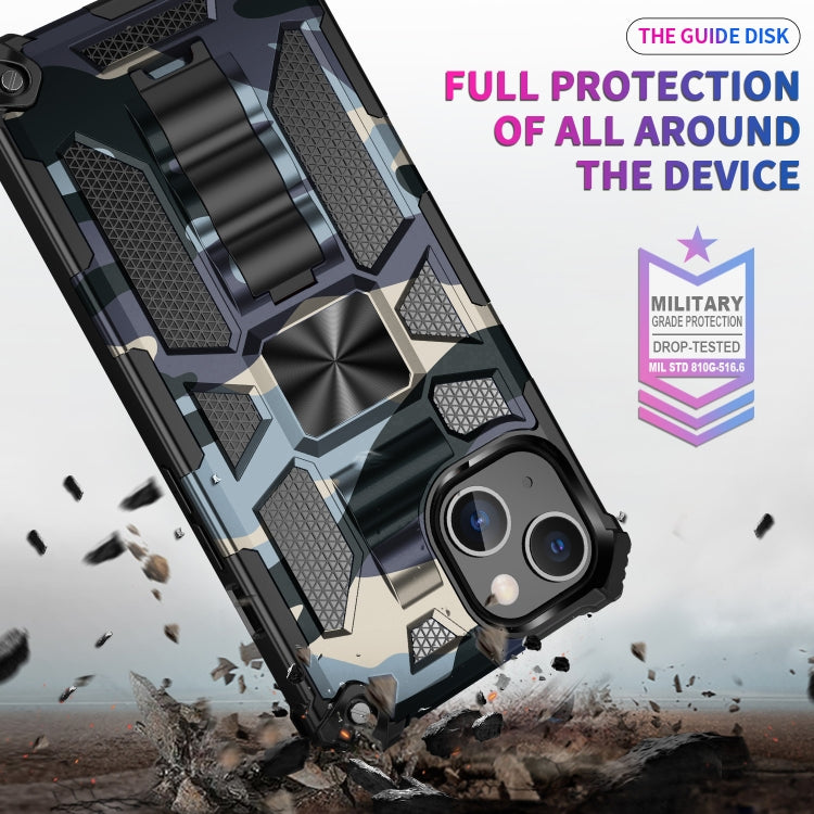 For iPhone 13 Pro Camouflage Armor Kickstand TPU + PC Magnetic Phone Case