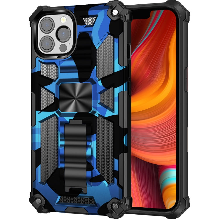 For iPhone 13 Pro Camouflage Armor Kickstand TPU + PC Magnetic Phone Case