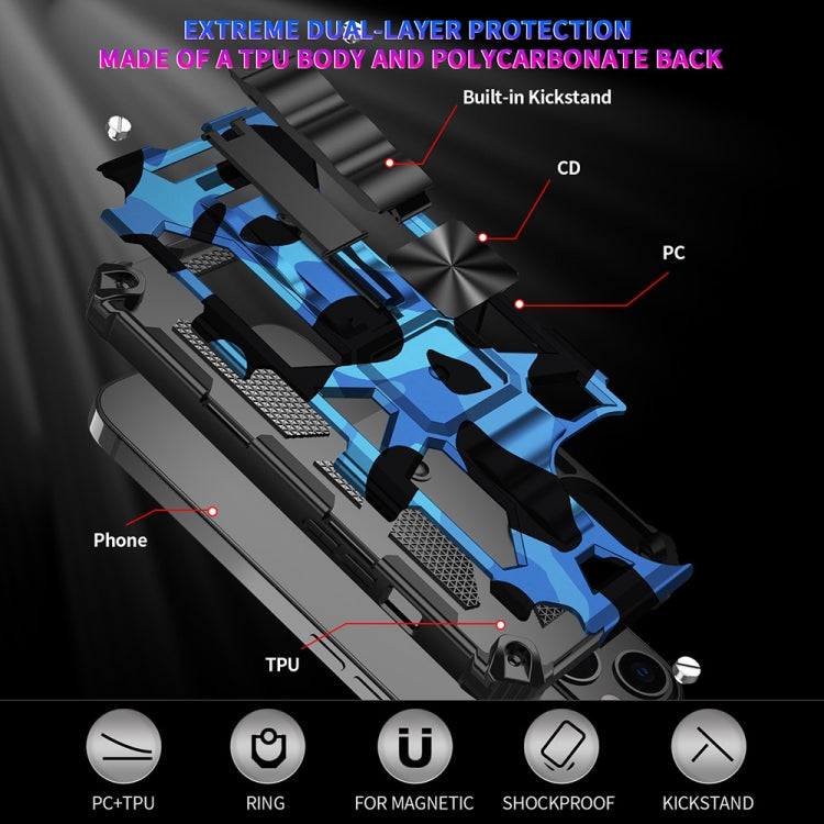 For iPhone 13 Pro Camouflage Armor Kickstand TPU + PC Magnetic Phone Case