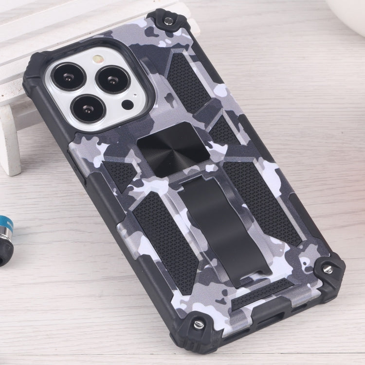 For iPhone 13 Pro Camouflage Armor Kickstand TPU + PC Magnetic Phone Case