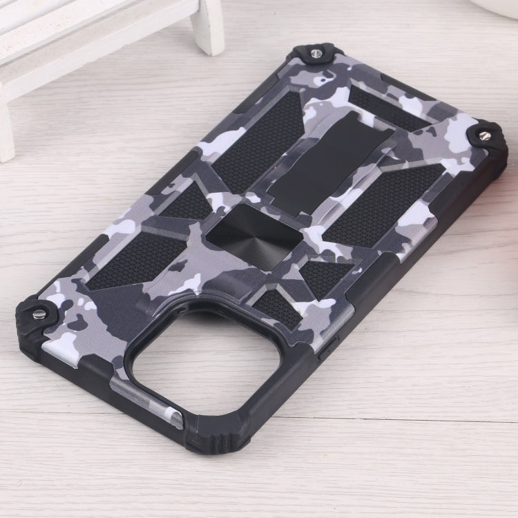 For iPhone 13 Pro Camouflage Armor Kickstand TPU + PC Magnetic Phone Case