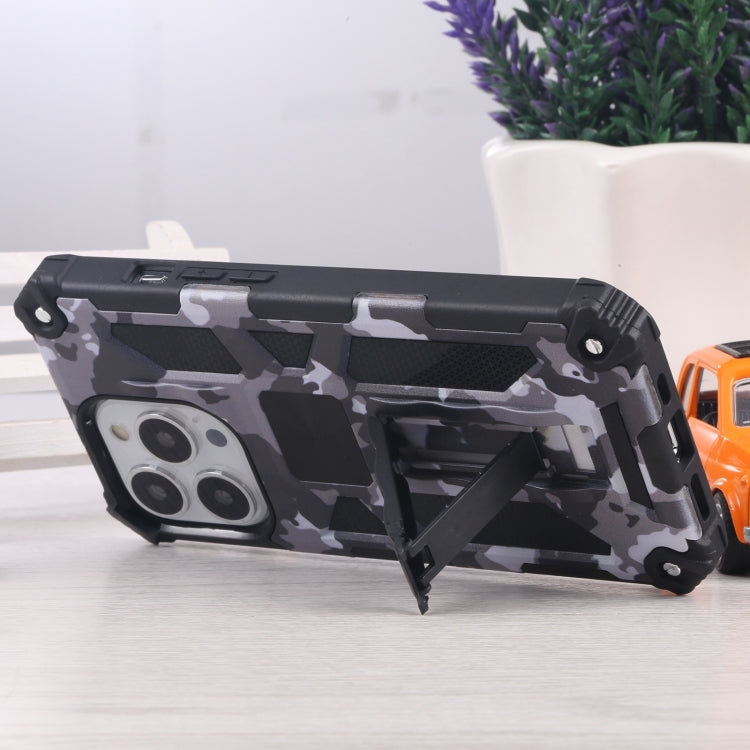 For iPhone 13 Pro Camouflage Armor Kickstand TPU + PC Magnetic Phone Case