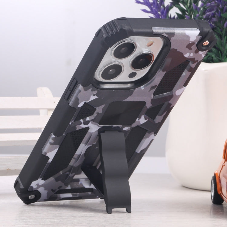 For iPhone 13 Pro Camouflage Armor Kickstand TPU + PC Magnetic Phone Case