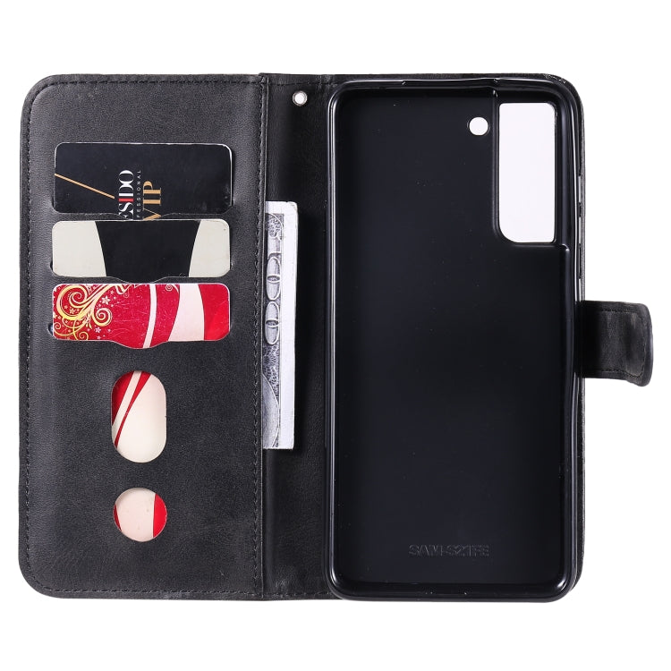 For Samsung Galaxy S21 FE Fashion Calf Texture Zipper Horizontal Flip Leather Case with Holder & Card Slots & Wallet