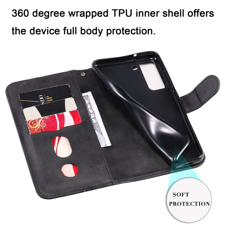 For Samsung Galaxy S21 FE Fashion Calf Texture Zipper Horizontal Flip Leather Case with Holder & Card Slots & Wallet