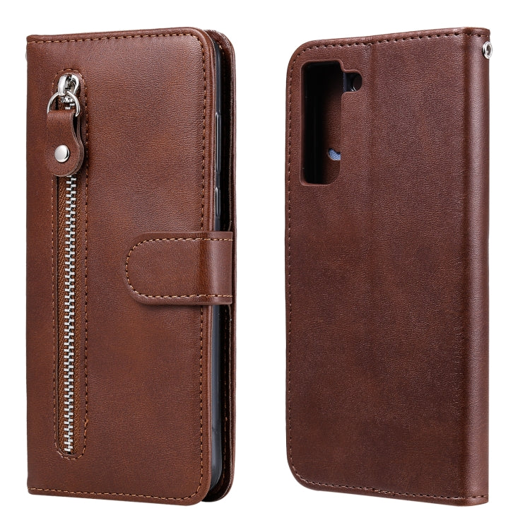 For Samsung Galaxy S21 FE Fashion Calf Texture Zipper Horizontal Flip Leather Case with Holder & Card Slots & Wallet