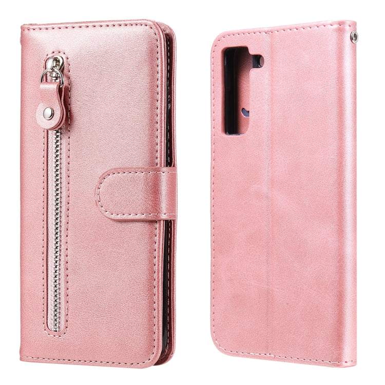 For Samsung Galaxy S21 FE Fashion Calf Texture Zipper Horizontal Flip Leather Case with Holder & Card Slots & Wallet